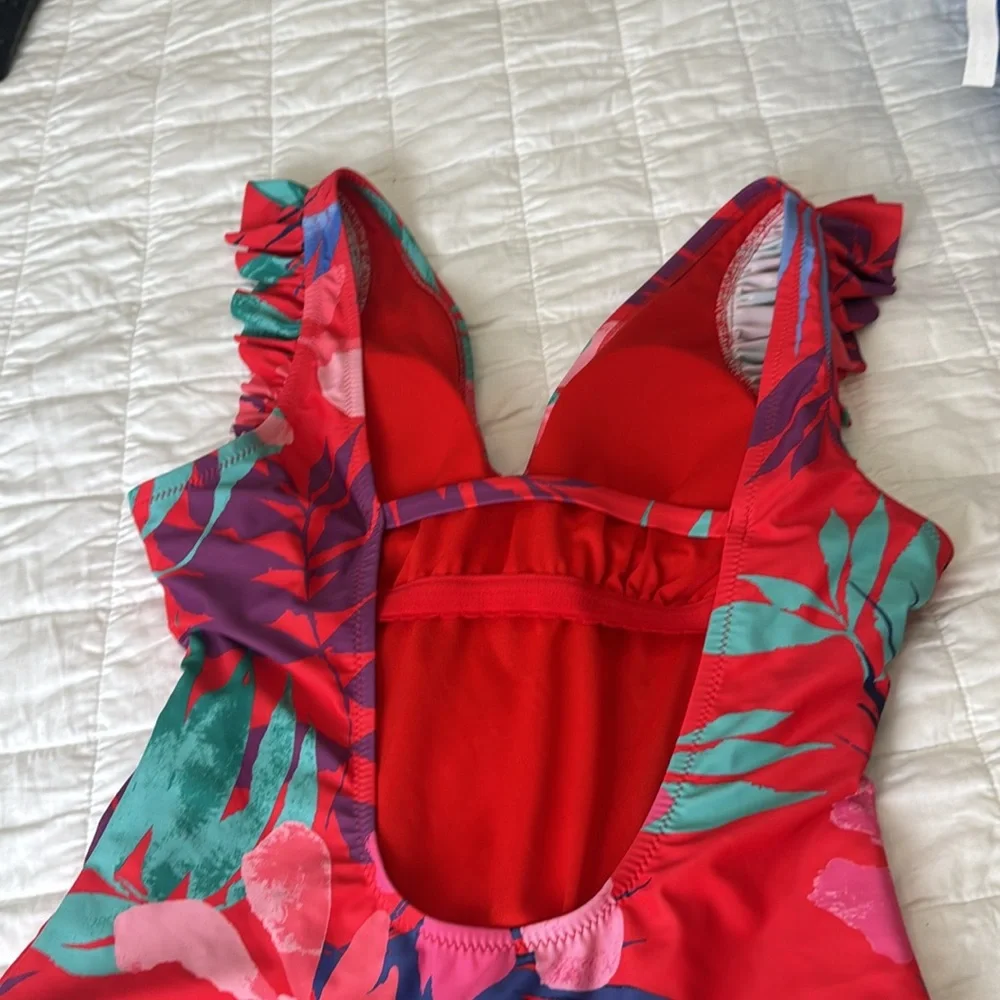 Jessica Simpson Swimsuit Red Floral Flowers Hawaiian Tropical Aloha M
